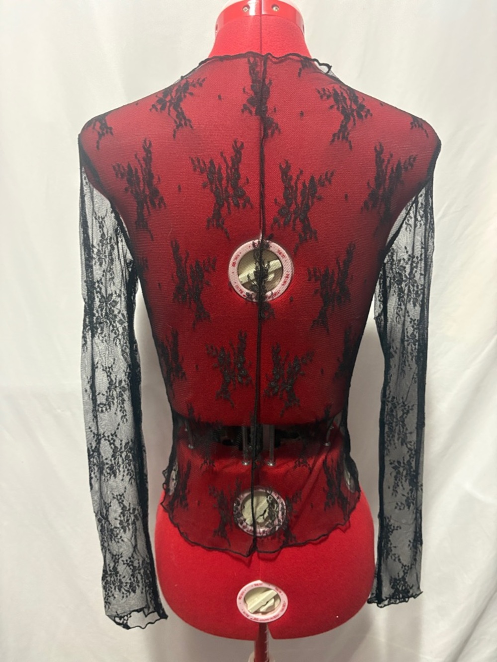 Sheer Black Lace Overlay Top - Red Base - Picture 3 of 5